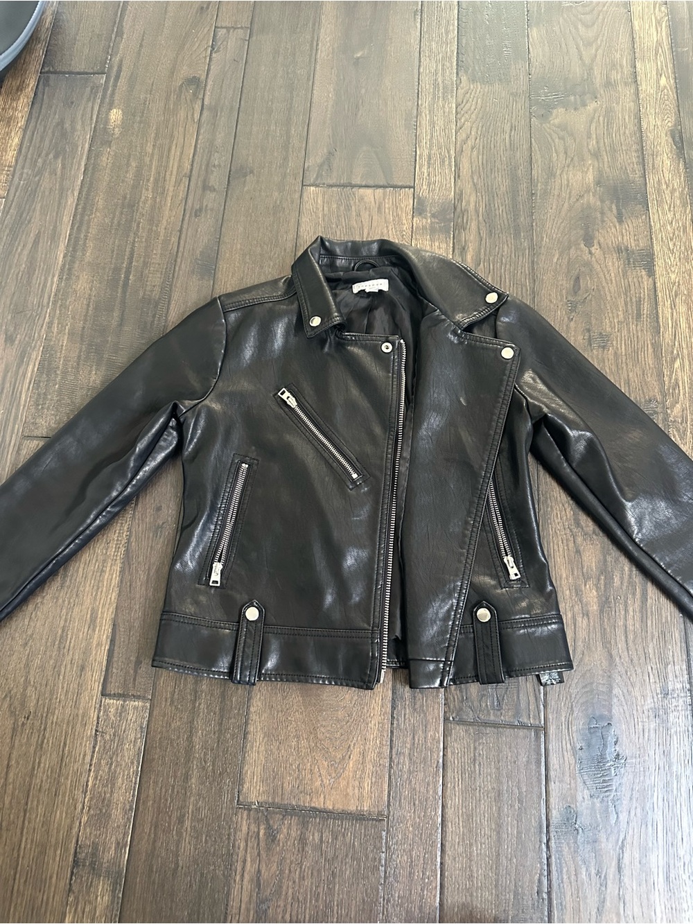 Topshop Black Faux Leather Biker Jacket – Size 4